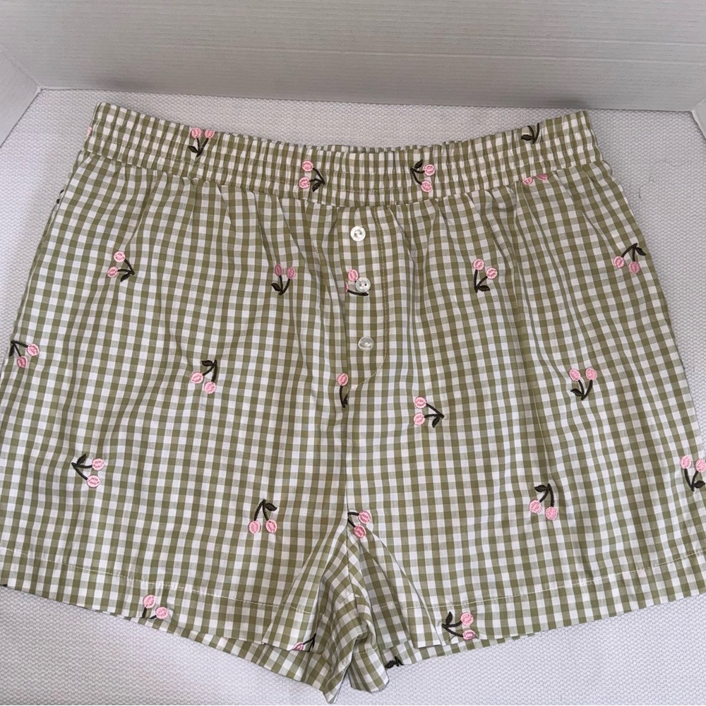 NWOT Green Gingham Cherry Boxer Shorts Cottagecore Size M